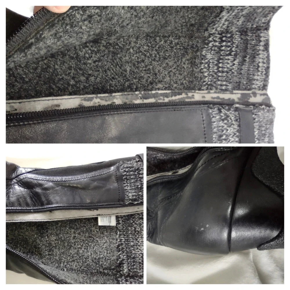Blondo Canada Aqua Protect Black Leather Knit Cuff Boots Womens 10M‎ B1388-11